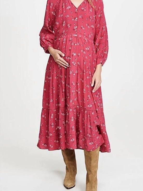 Hatch Dresses & Skirts - Floral V-Neck Midi Dress in Rose Red